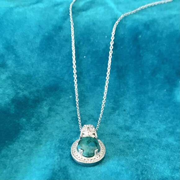 Sterling silver pendant necklace - Green stone - Malachite possibly 19 in chain - Picture 3 of 4